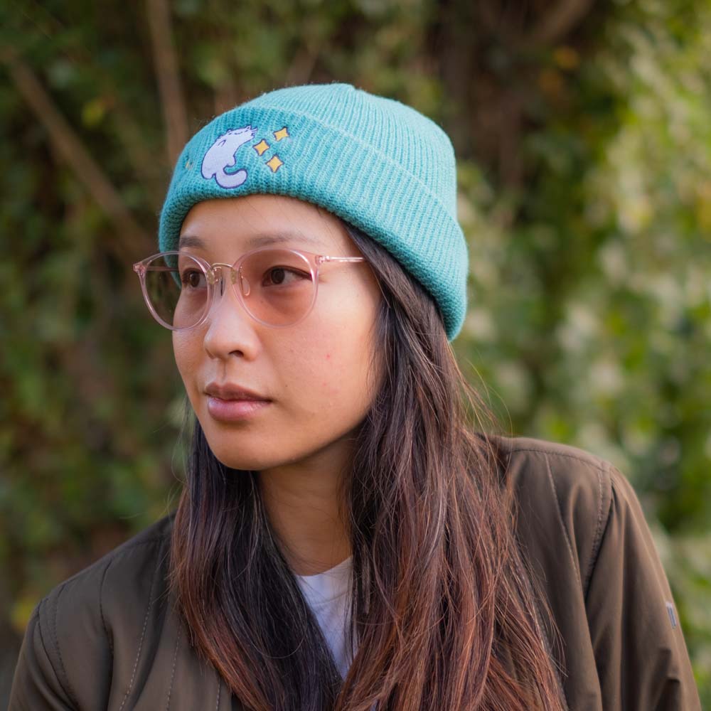 Beanie (short & small) - Luna cat, teal
