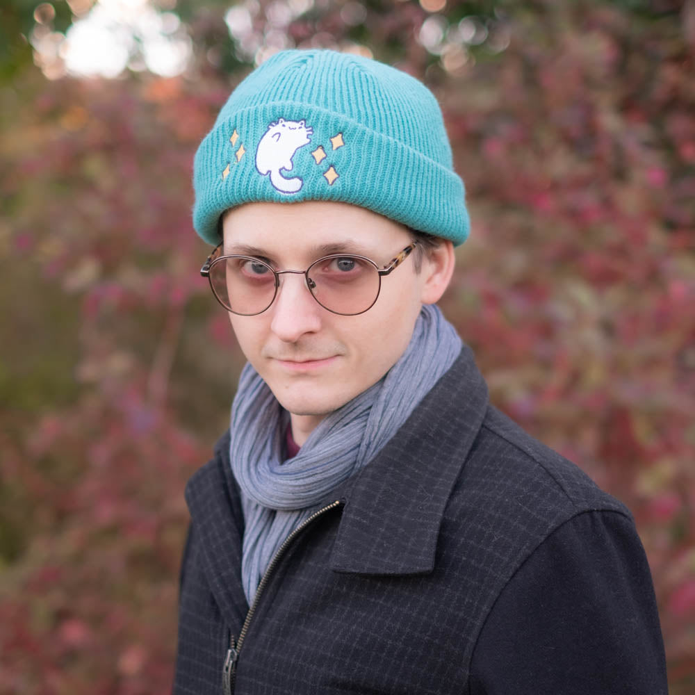 Beanie (short & small) - Luna cat, teal