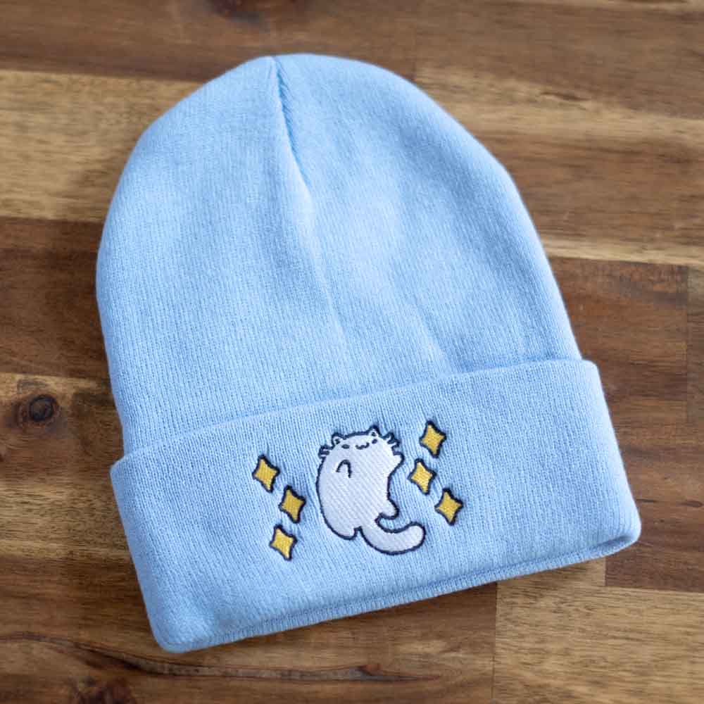 Beanie (long) - Luna cat, light blue