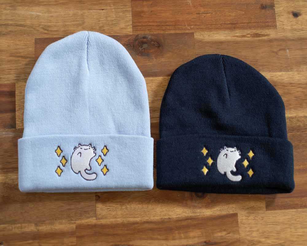 Beanie (long) - Luna cat, light blue