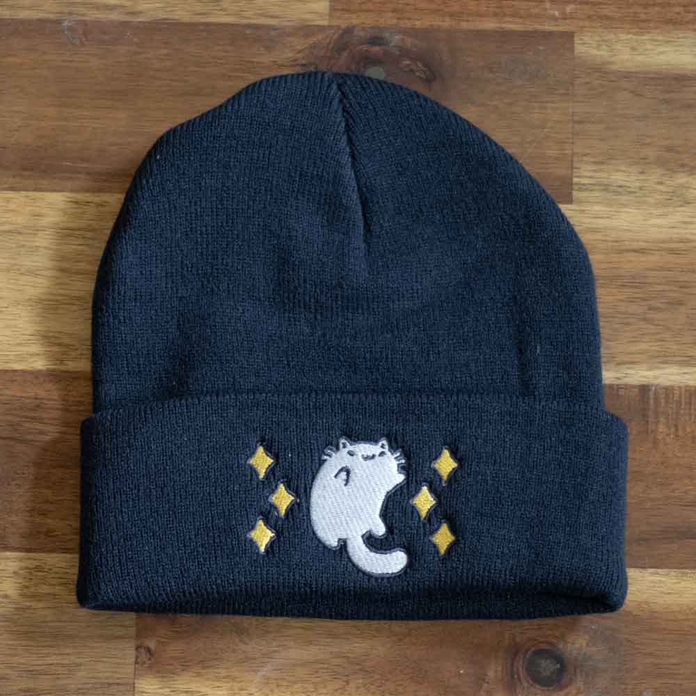 Beanie - Luna cat, navy blue