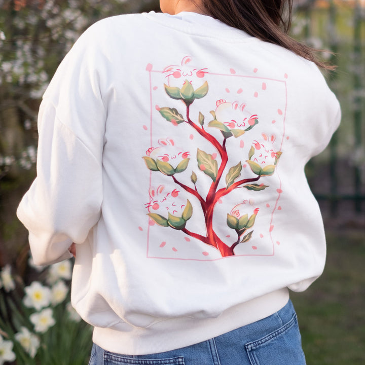 Sweater (crewneck) - Cherry blossom bunnies, white