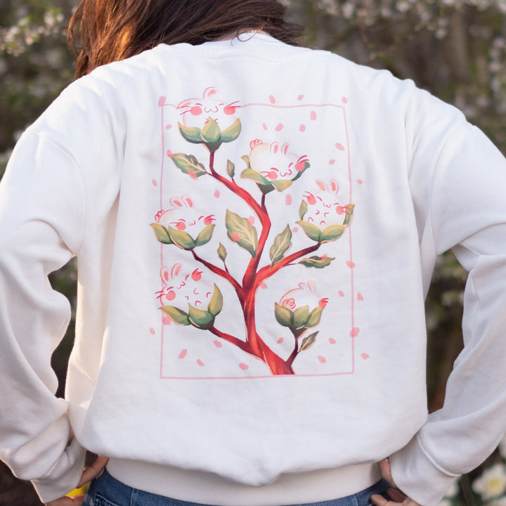 Sweater (crewneck) - Cherry blossom bunnies, white