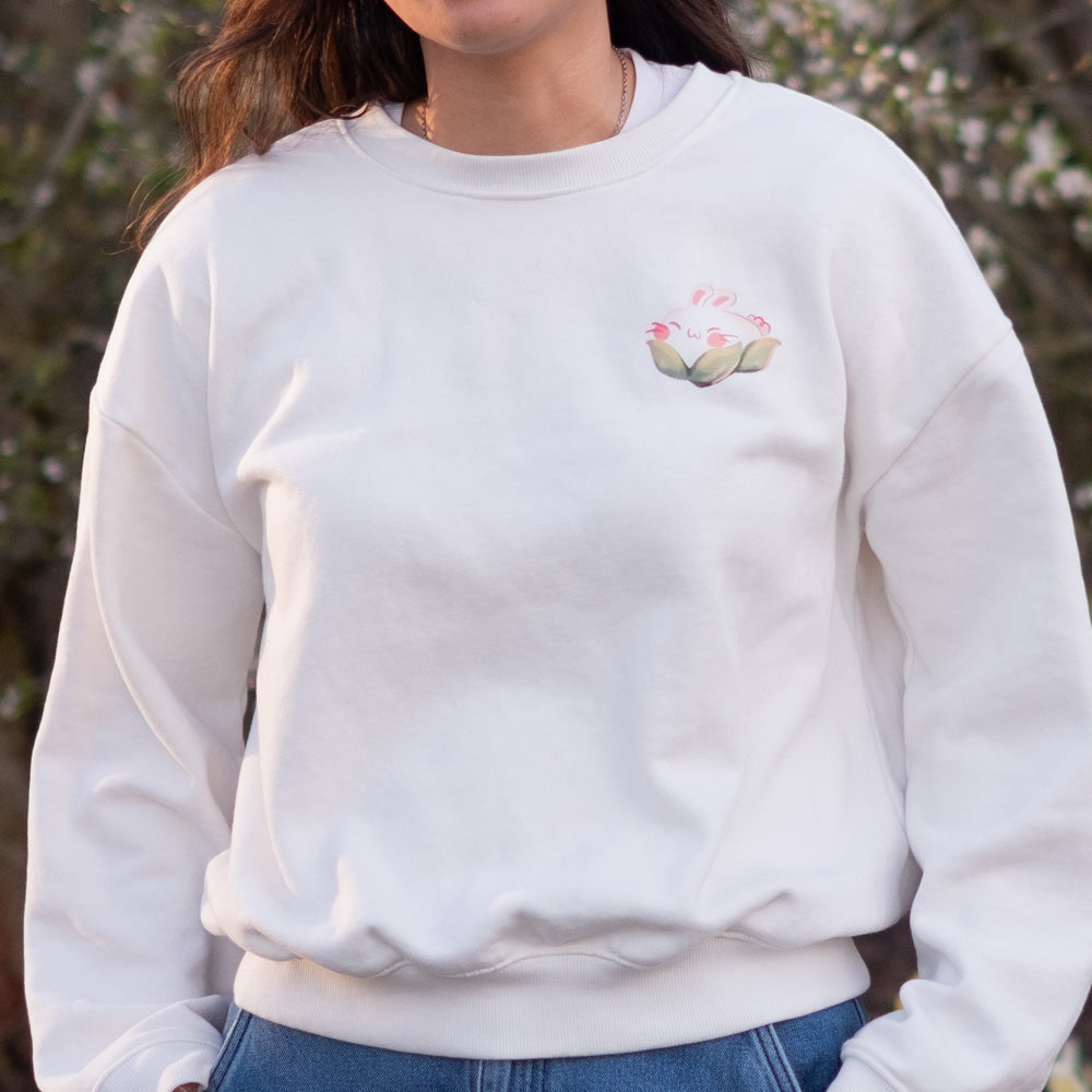 Sweater (crewneck) - Cherry blossom bunnies, white