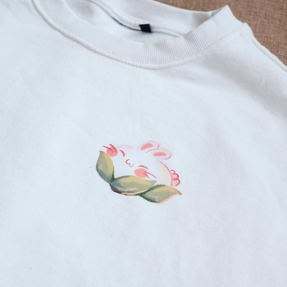 Sweater (crewneck) - Cherry blossom bunnies, white