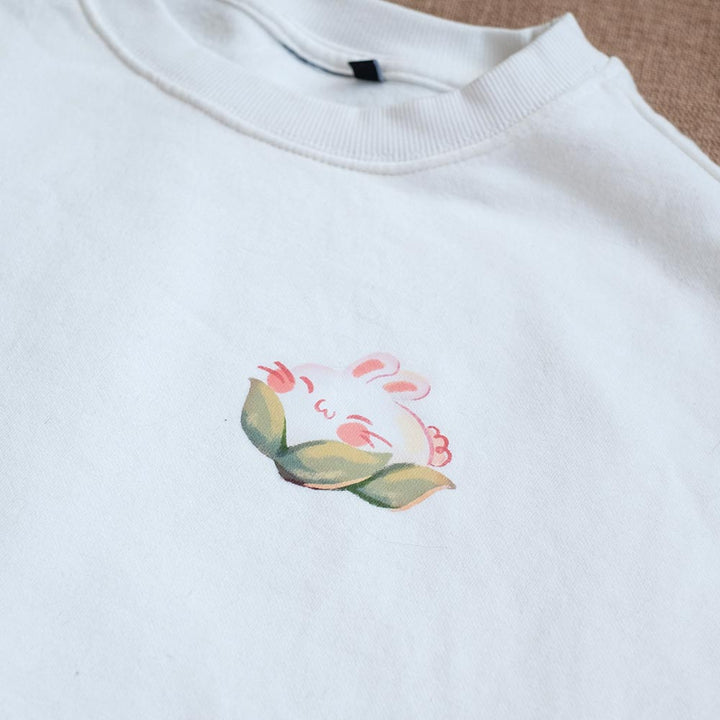 Sweater (crewneck) - Cherry blossom bunnies, white