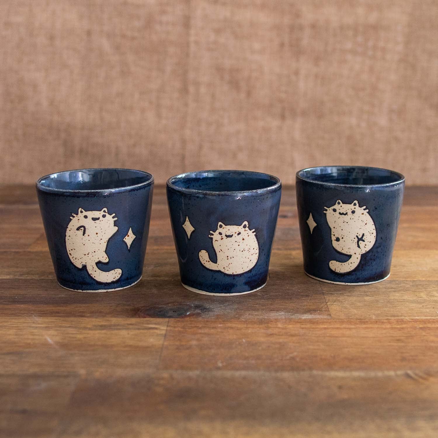 Kitty tea cups (set of 3, grey/black)