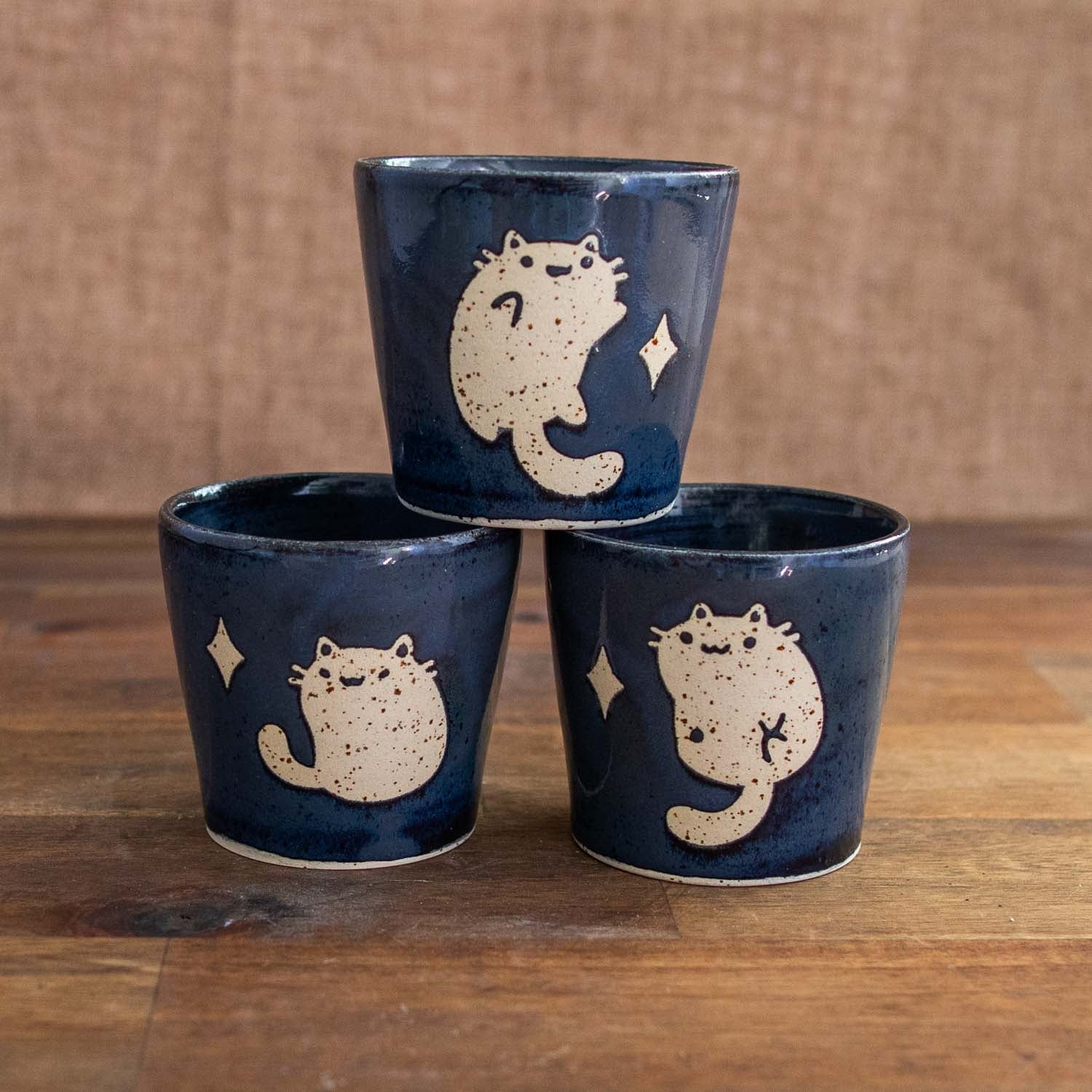 Kitty tea cups (set of 3, grey/black)