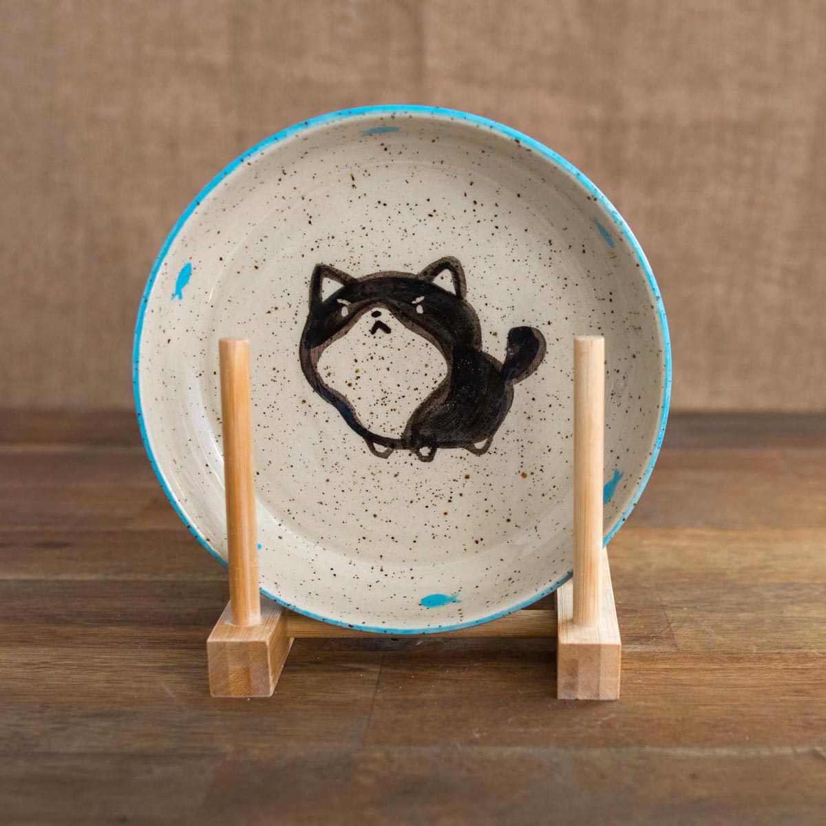 Grumpy tuxedo cat dish, 48