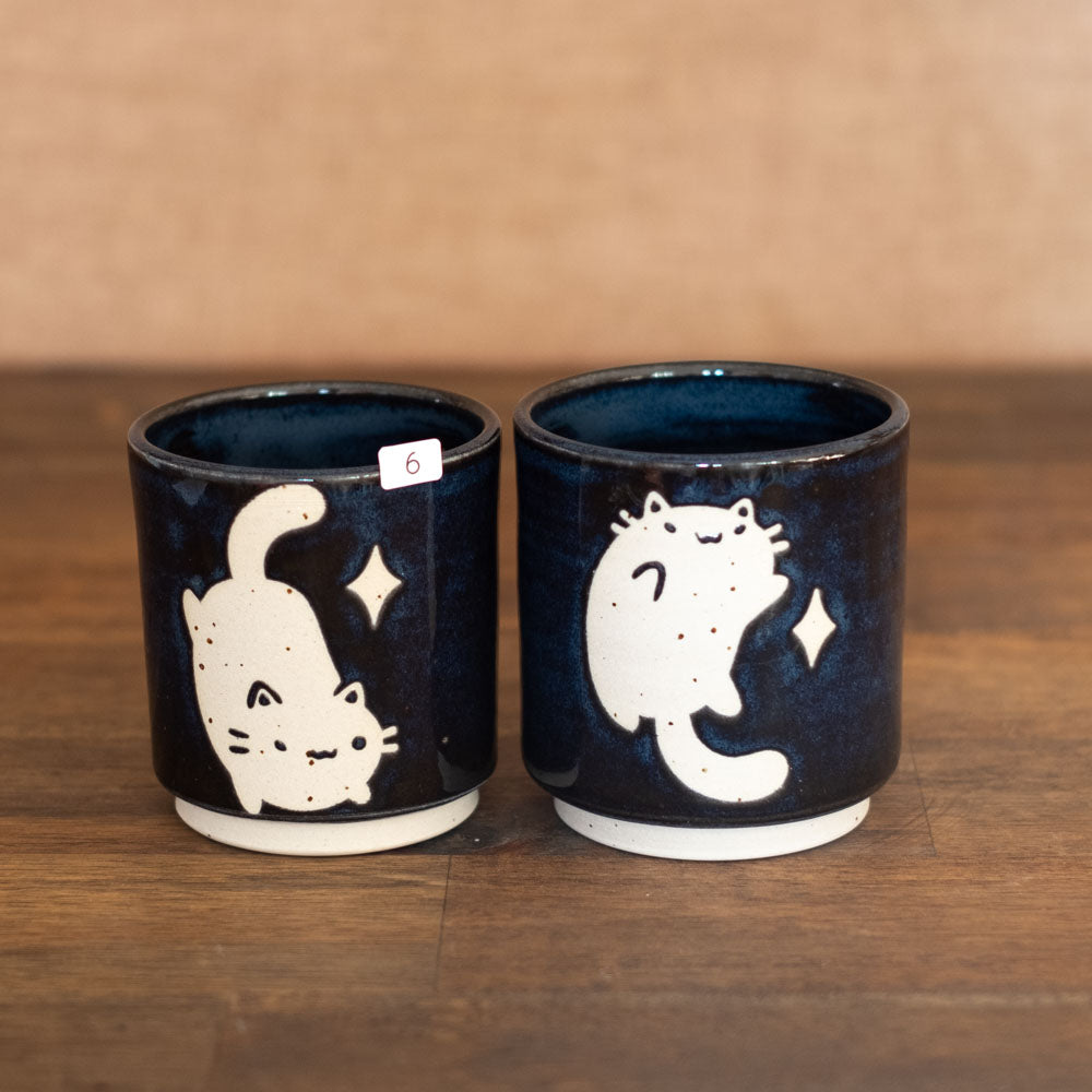 Tea cups, 150 ml - Black Luna cats (set of 2), no. 06