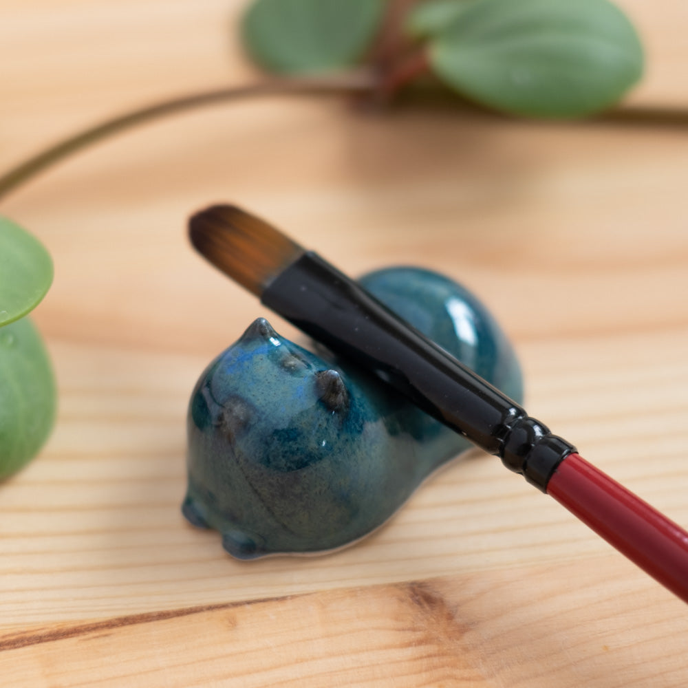 Chopstick rest - Cat, glazed seafoam blue