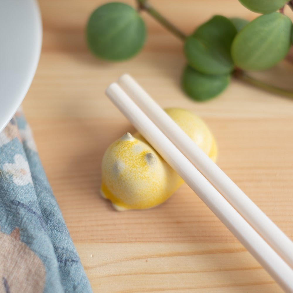 Chopstick rest - Cat, glazed sunshine yellow