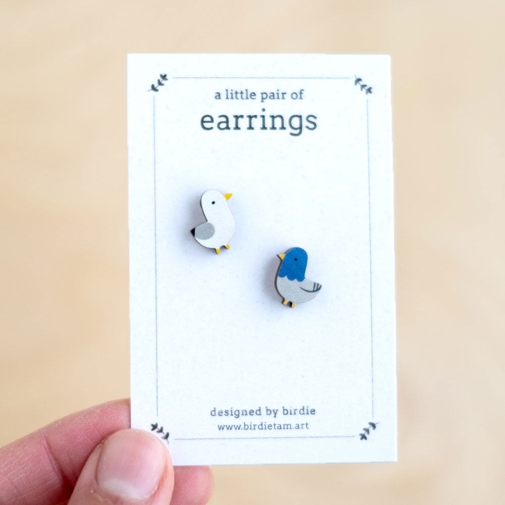 Earrings (mismatched) - Seagull & pigeon