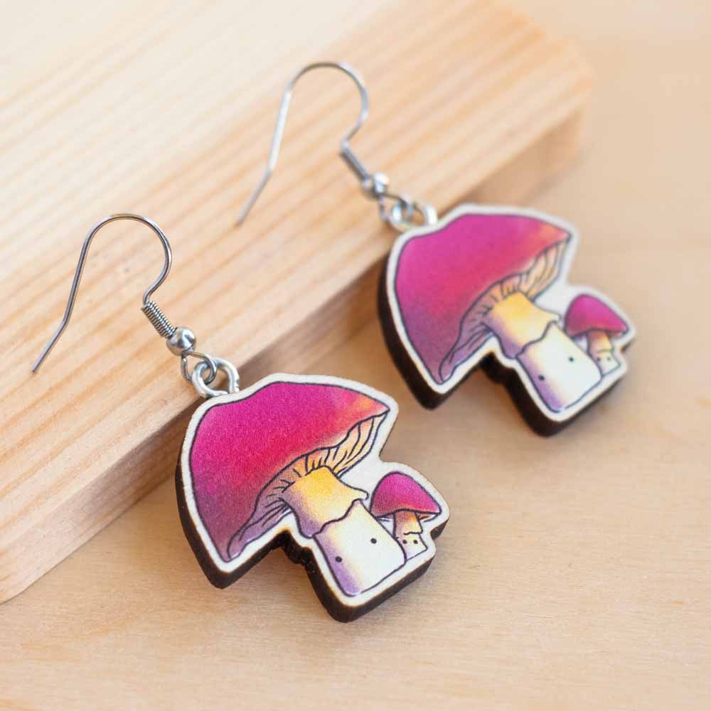 Earrings - Mushroom (fuschia)