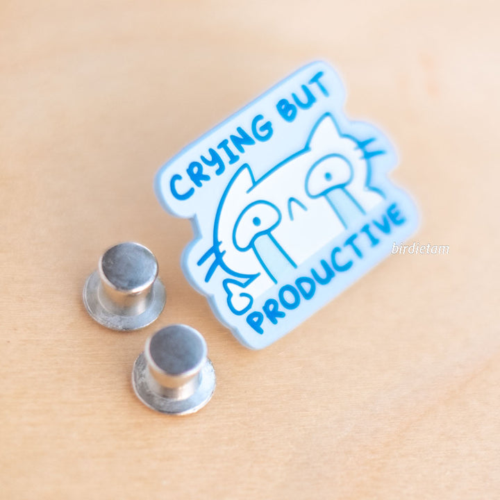 Enamel pin - Crying but productive