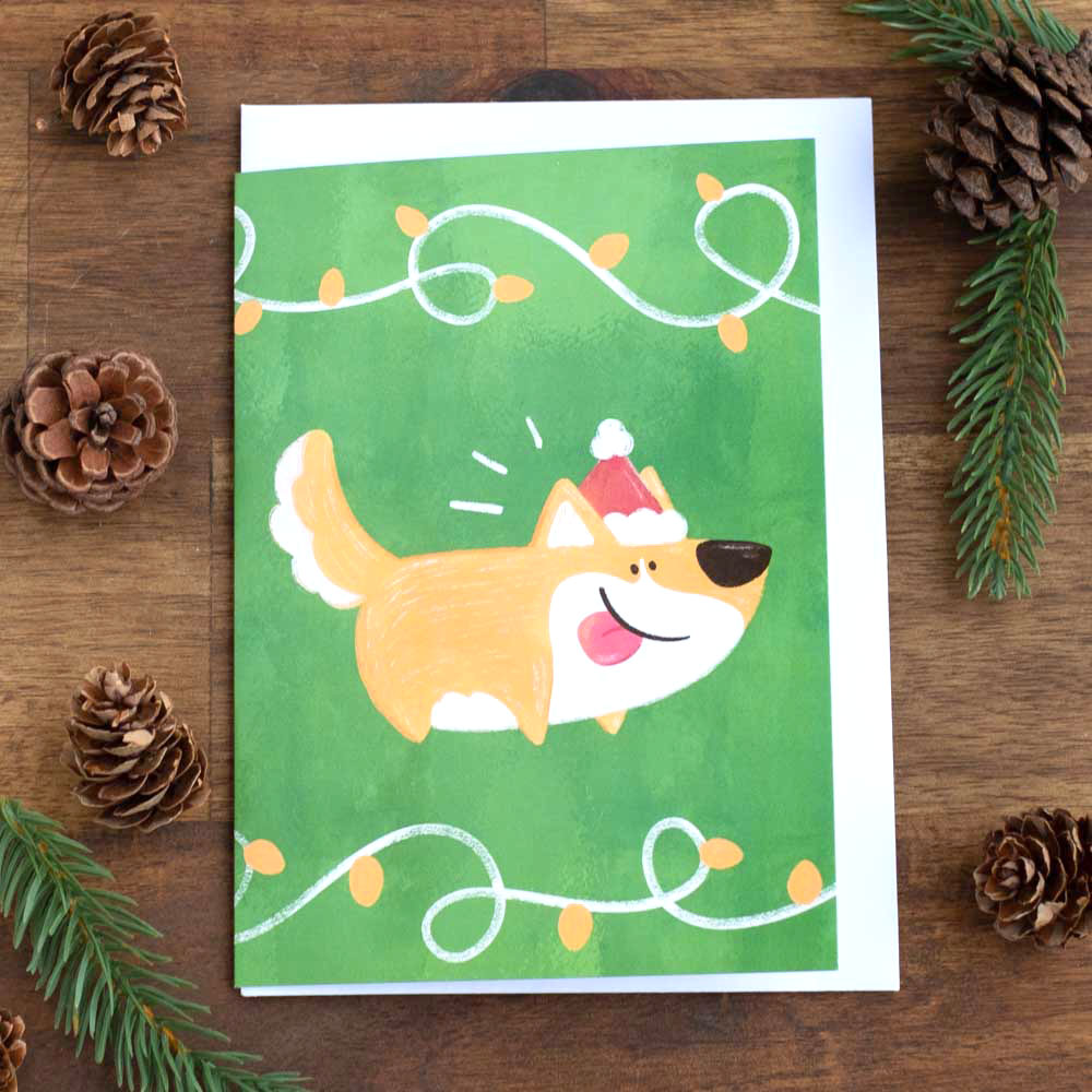 Greeting card - Festive corgi