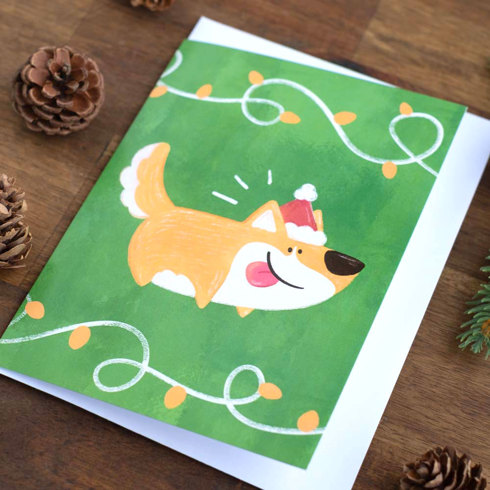Greeting card - Festive corgi