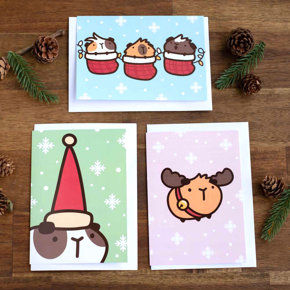 Greeting card (set of 3) - Festive guinea pigs