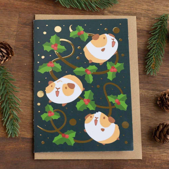 Greeting card (gold foiled) - Merry little piggies