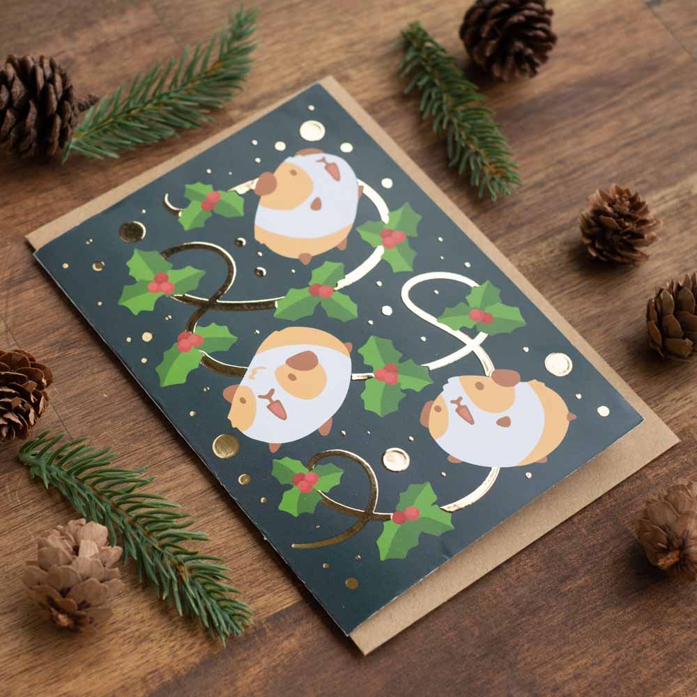 Greeting card (gold foiled) - Merry little piggies