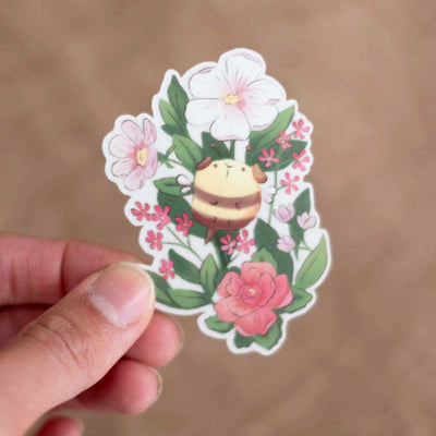 Vinyl sticker (transparent) - Guinea bees and flowers