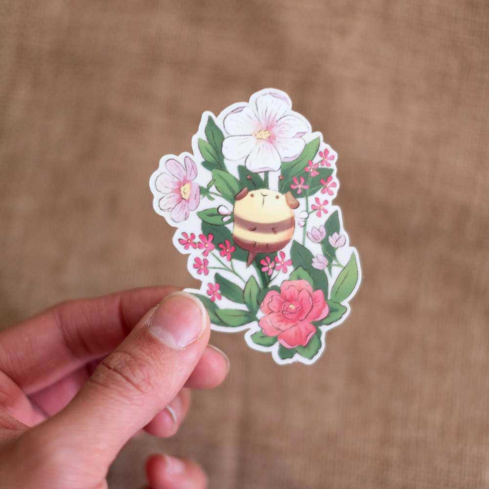 Vinyl sticker (transparent) - Guinea bees and flowers