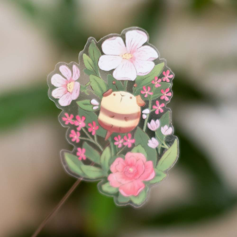 Vinyl sticker (transparent) - Guinea bees and flowers