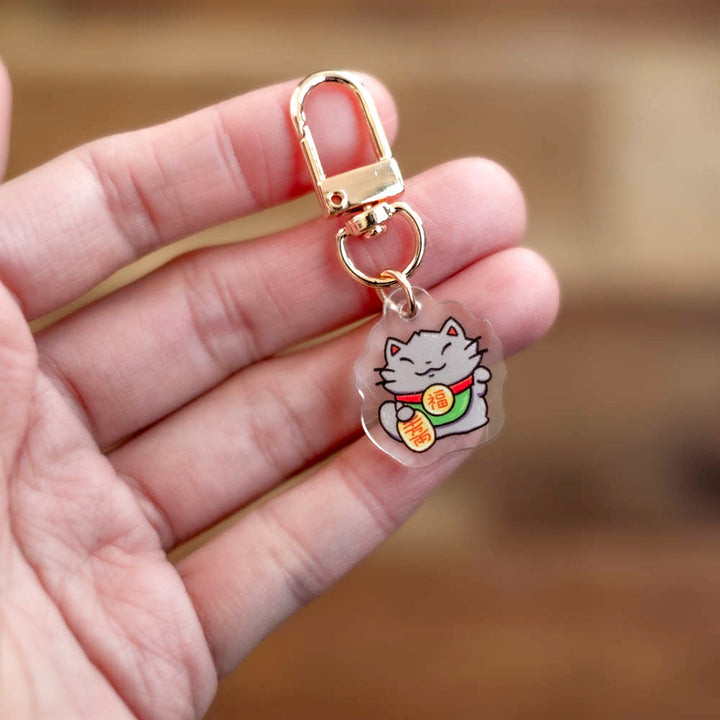 Keychain charm - Lucky cat (black)
