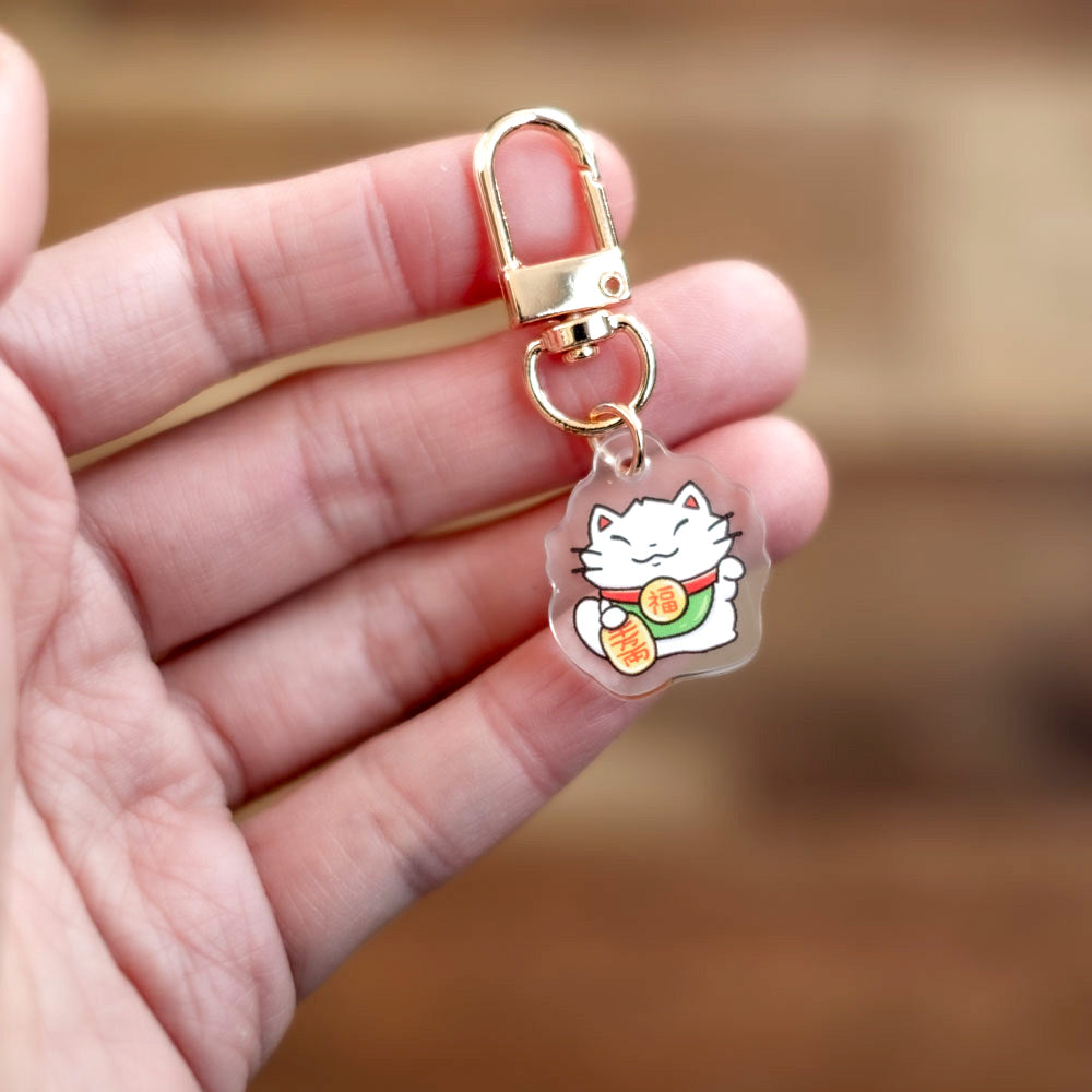 Keychain charm - Lucky cat (classic white)