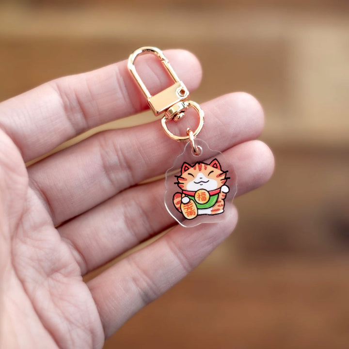 Keychain charm - Lucky cat (brown tabby)