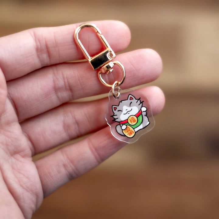 Keychain charm - Lucky cat (tuxedo)