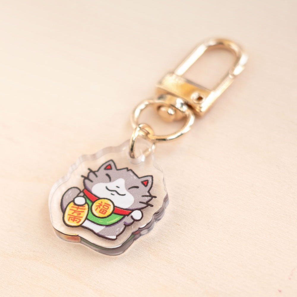 Keychain charm - Lucky cat (tuxedo)