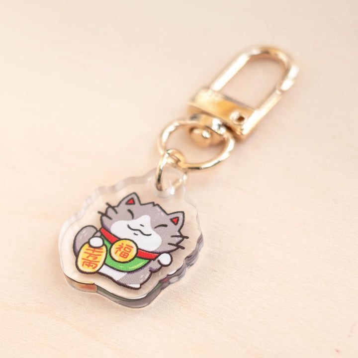 Keychain charm - Lucky cat (tuxedo)