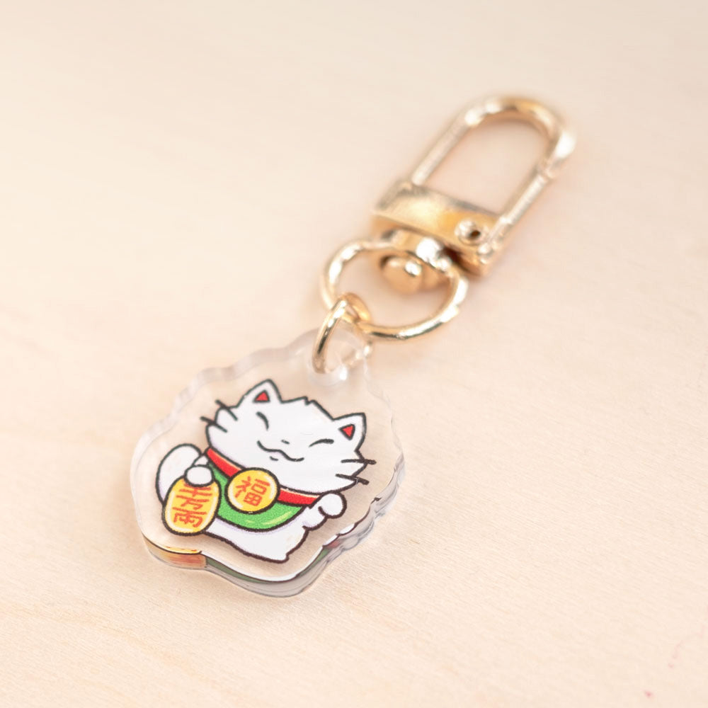 Keychain charm - Lucky cat (classic white)