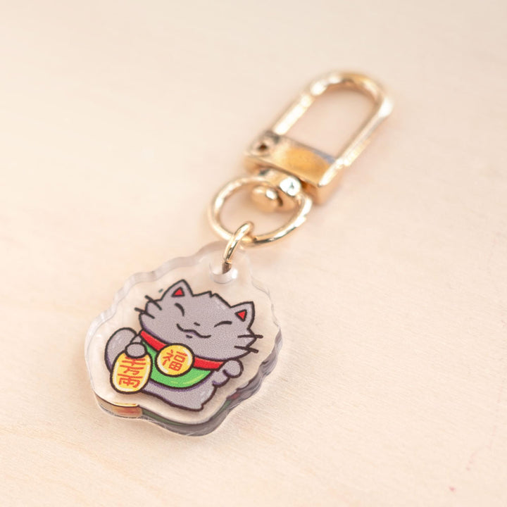 Keychain charm - Lucky cat (black)