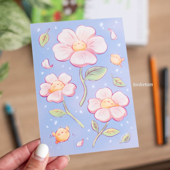 Postcard - Bird blossoms
