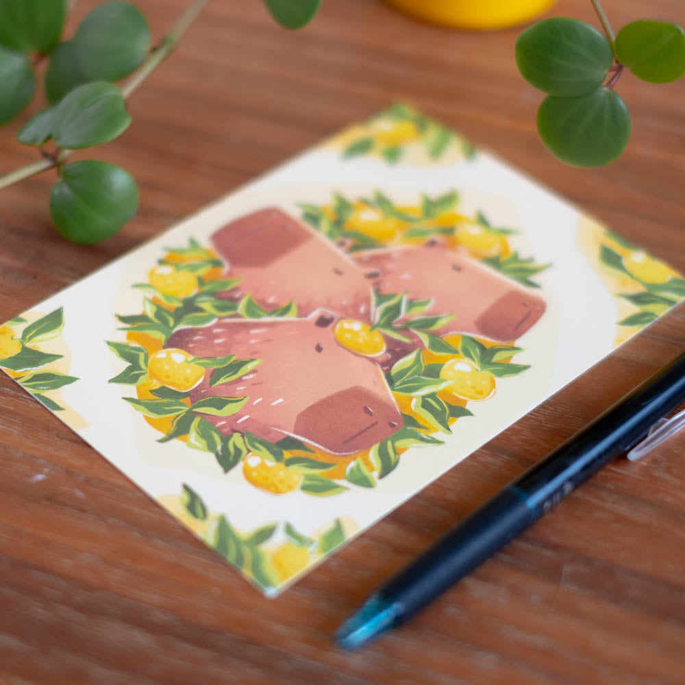 Postcard - Capybaras and yuzu