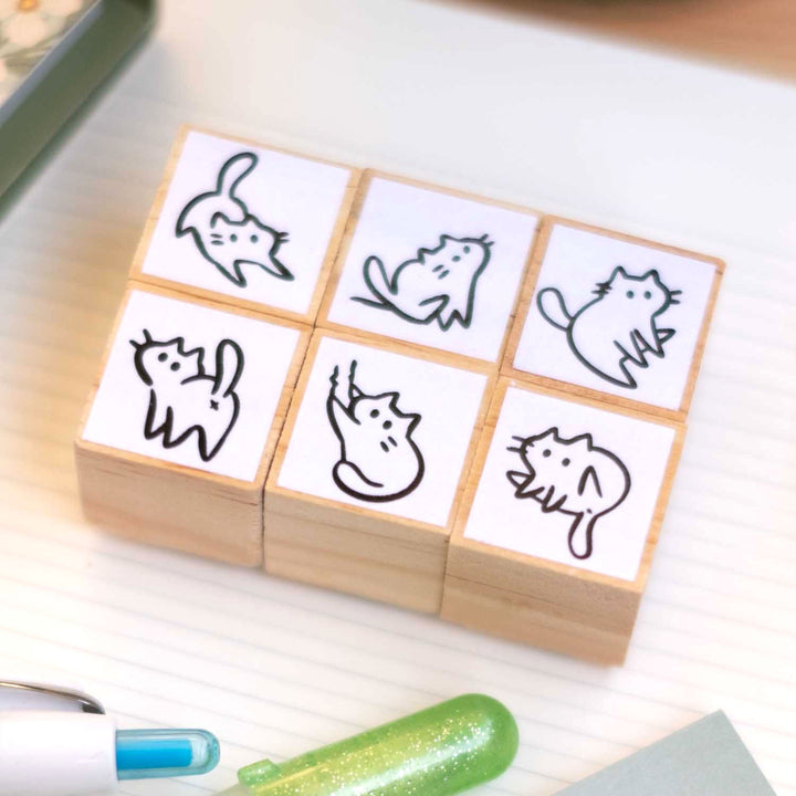 Wooden stamp (set of 6) - Silly cats
