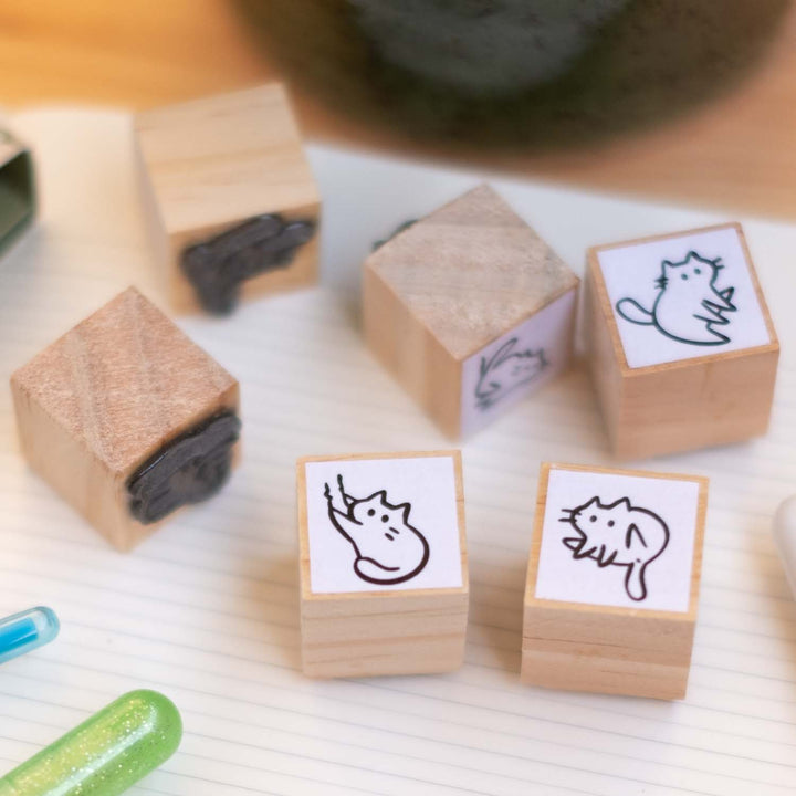 Wooden stamp (set of 6) - Silly cats