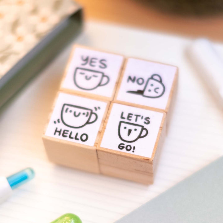 Wooden stamp (set of 4) - Coffee cup