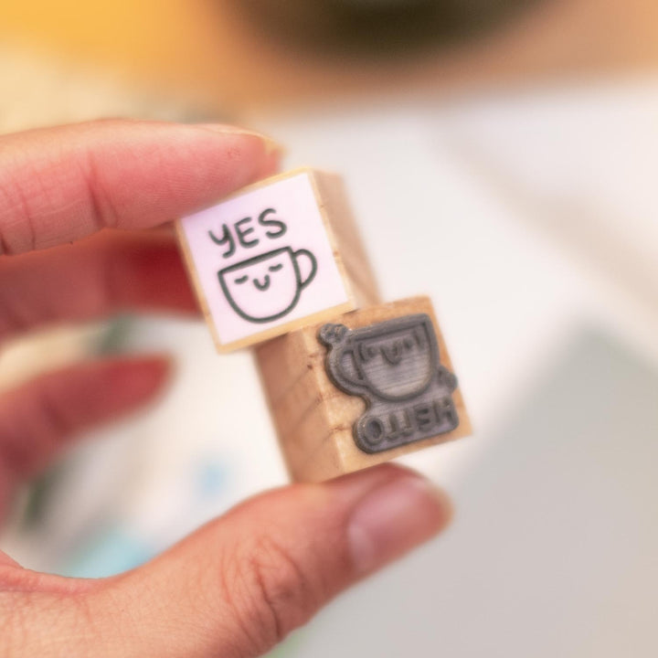 Wooden stamp (set of 4) - Coffee cup