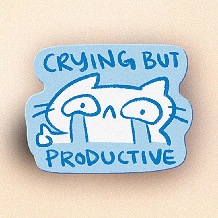 Vinyl sticker - Crying but productive