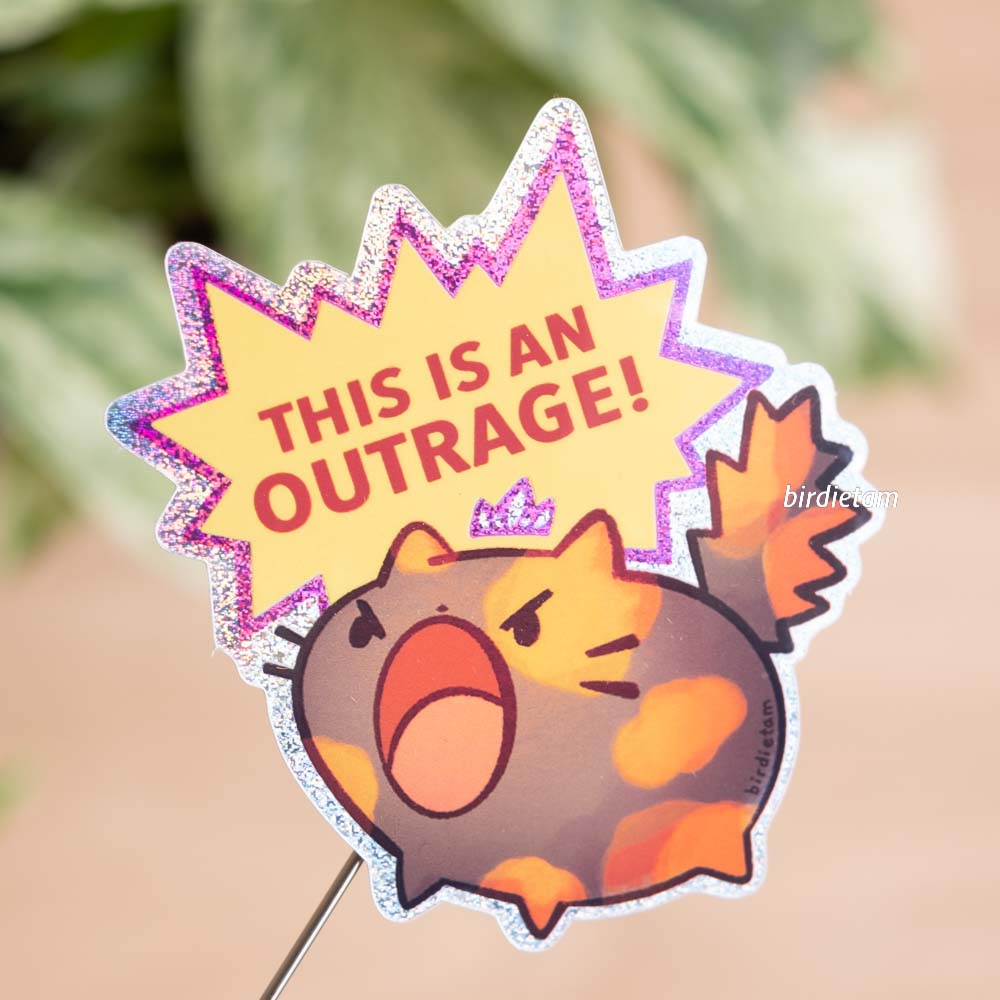 Vinyl sticker (sparkly holo) - Outraged Cat