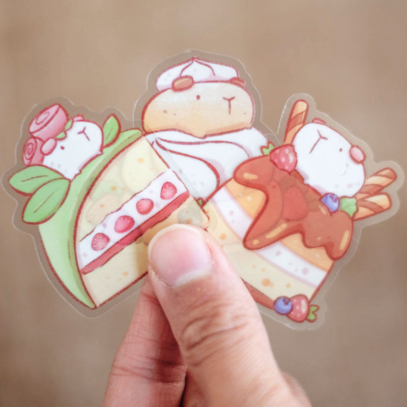 Vinyl stickers (transparent) - Set of 3 dessert guinea pigs