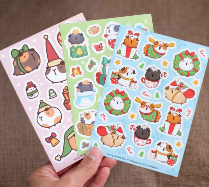 Sticker sheet - Christmas guinea pigs, set of 3