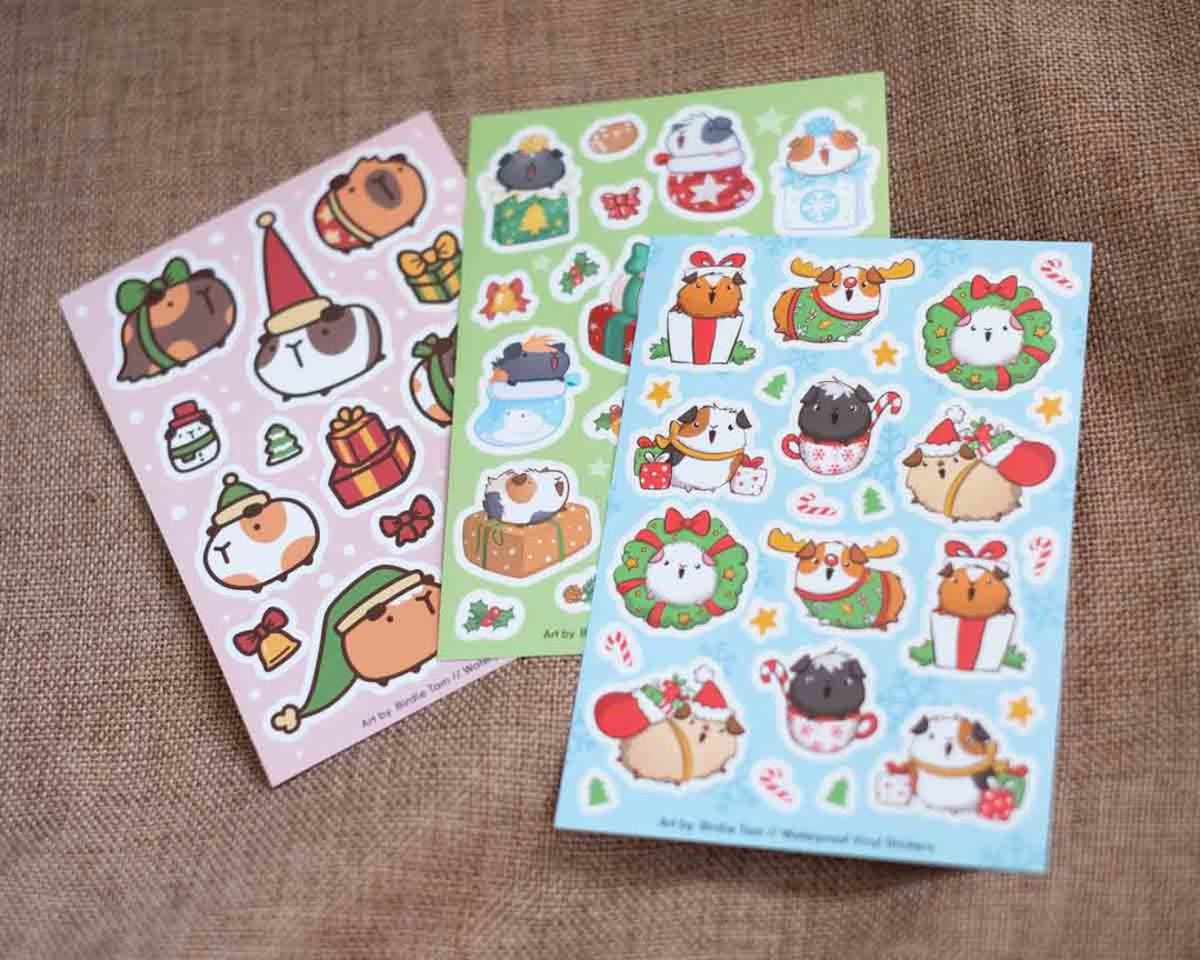 Sticker sheet - Christmas guinea pigs, set of 3