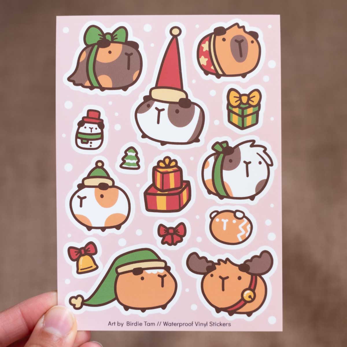 Sticker sheet - Christmas guinea pigs, set of 3