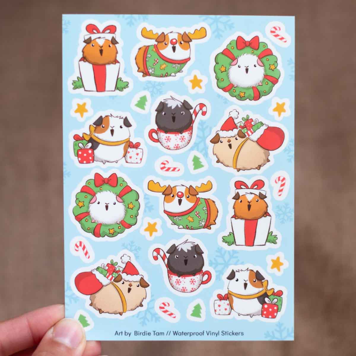 Sticker sheet - Christmas guinea pigs, set of 3