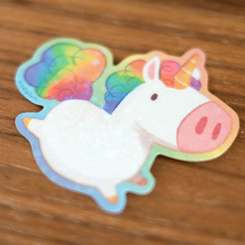 Vinyl sticker (holo stars) - Rainbow unicorn