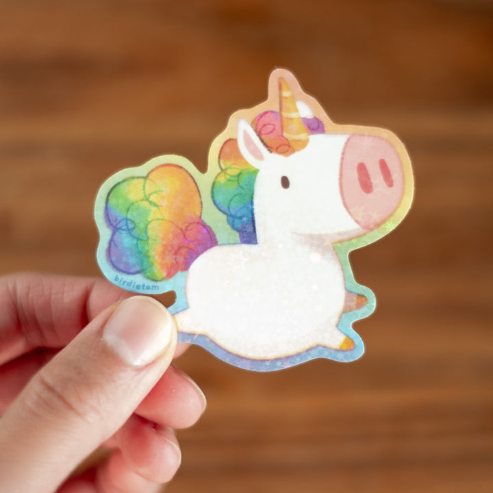 Vinyl sticker (holo stars) - Rainbow unicorn